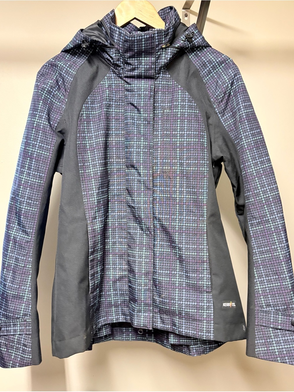 Kerrits Plaid Softshell Jacket in Purple and Teal with Black Panels